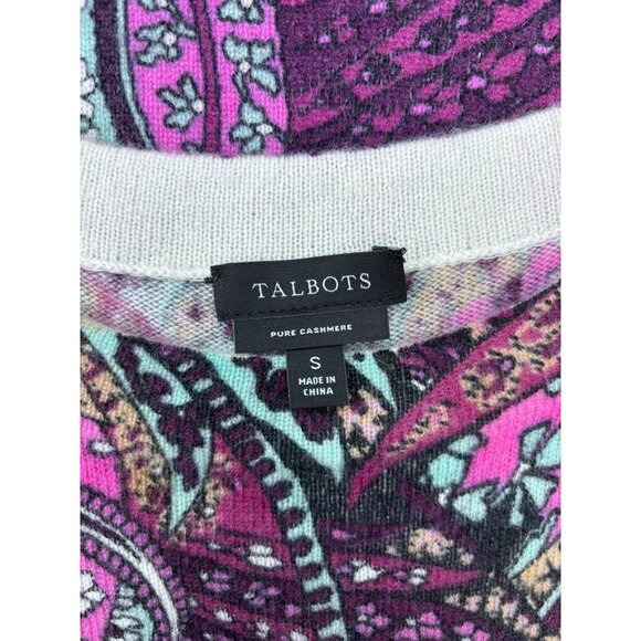 Talbots women's small 3/4 sleeve purple patterned 100% cashmere knit sweater top - Picture 7 of 8